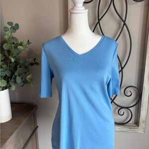 Talbots Light Blue Short Sleeve V-Neck Top